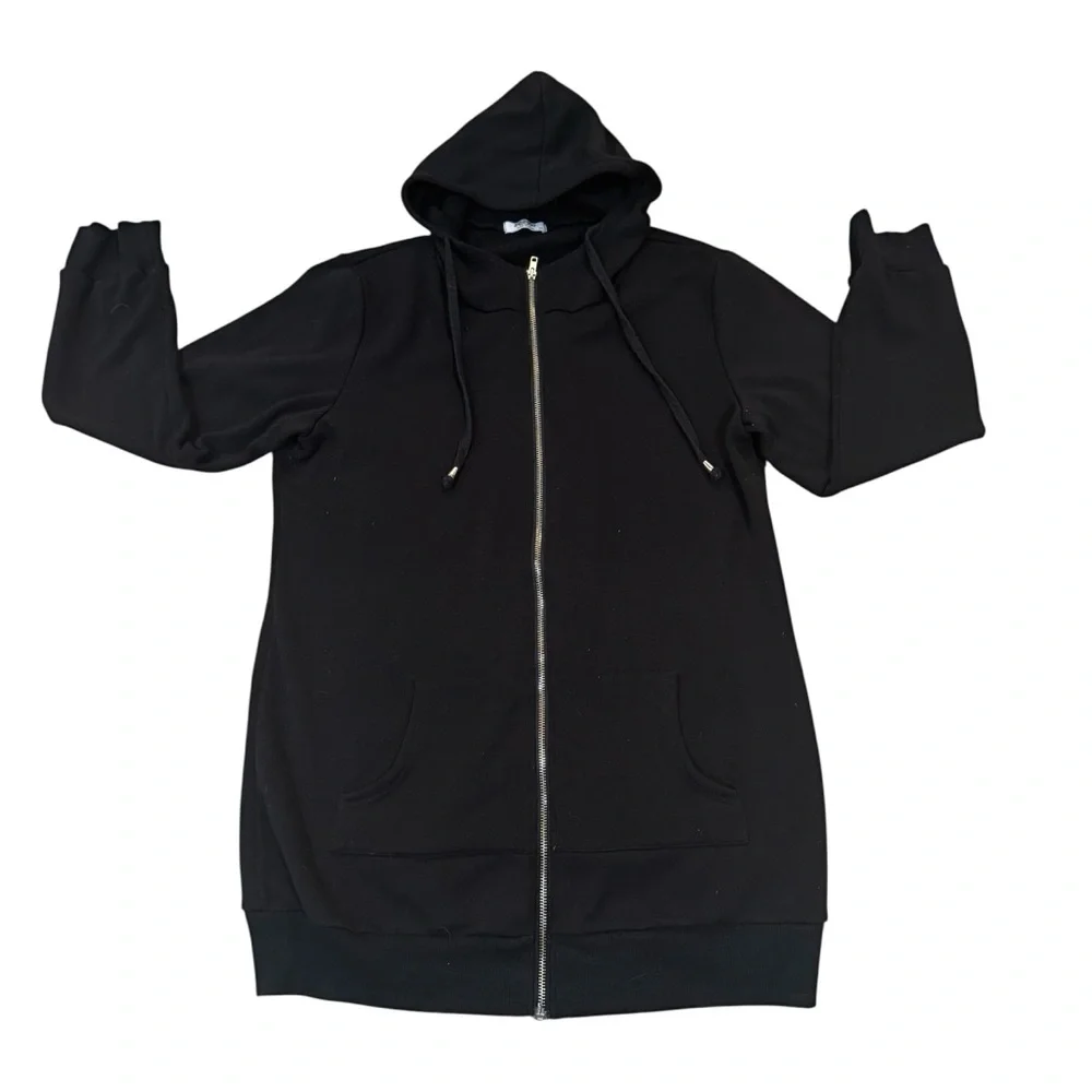 Zeagoo black long sleeved zip up hoodie with drawstrings, front pockets, XXL. - Picture 1 of 10